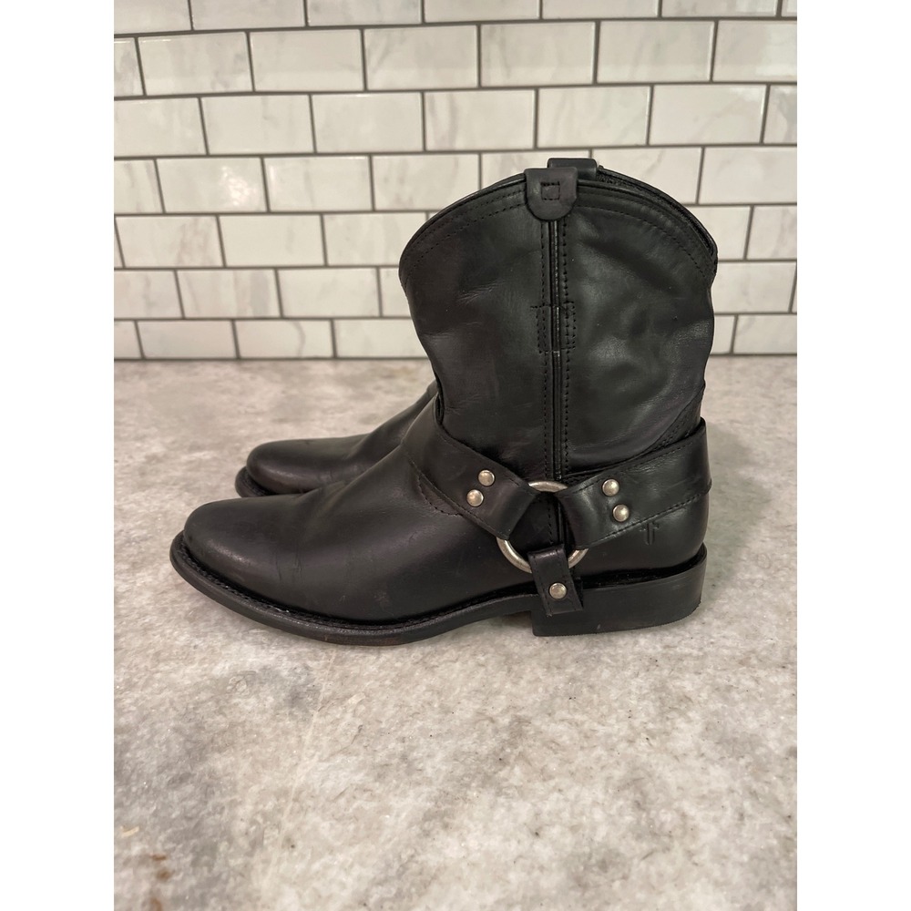 Frye Phillip Riding Boots Womens 6 Black Harness 8R Leather Ankle Moto Classic - Picture 3 of 10